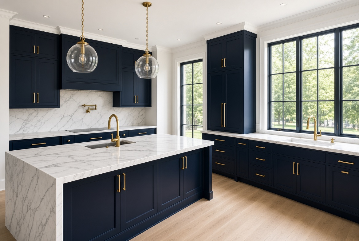 Navy and gold luxury kitchen remodel